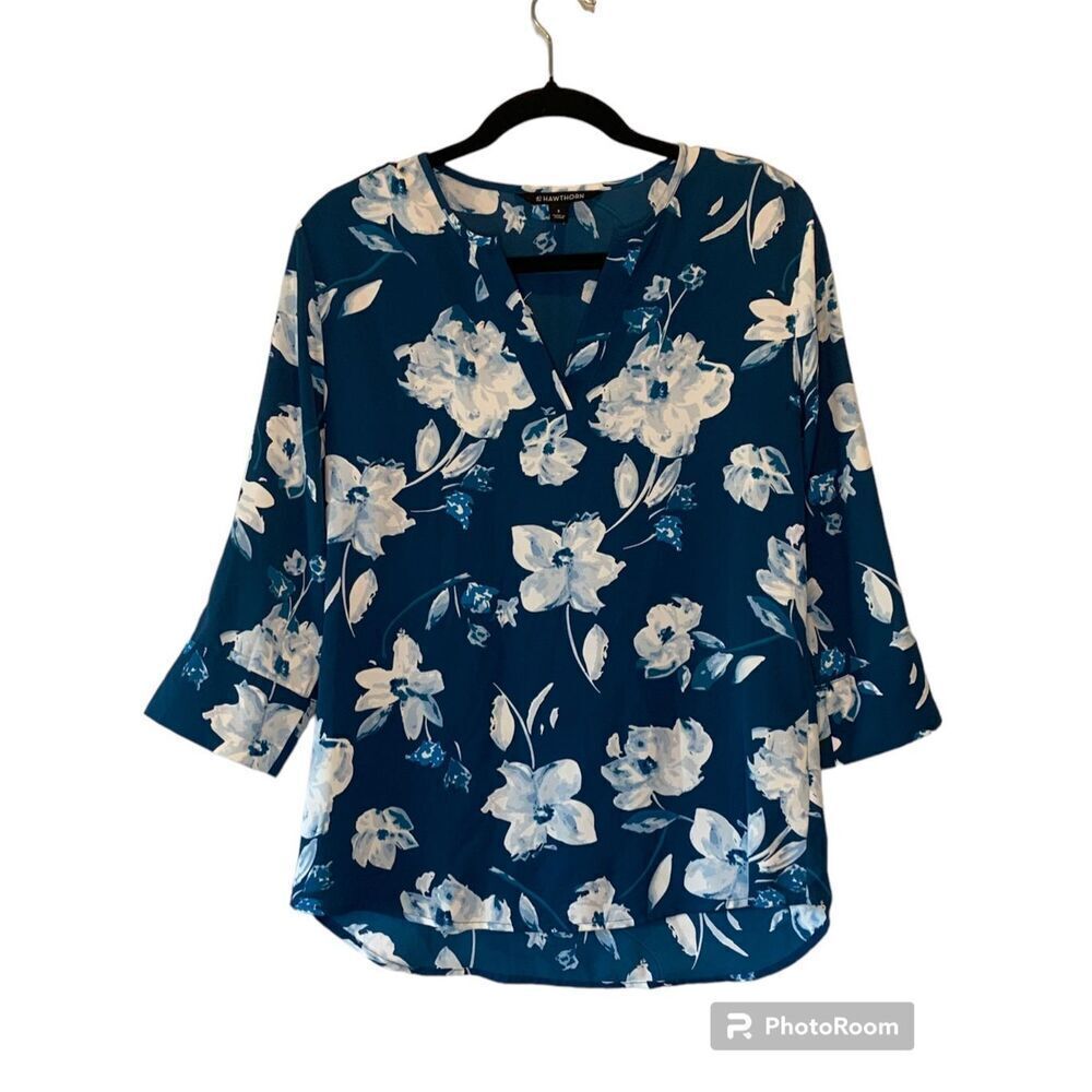 41 Hawthorn Blue & White Floral Blouse Small